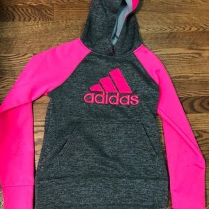 Adidas pink and grey pull over sweatshirt with hood (size 12 girls)